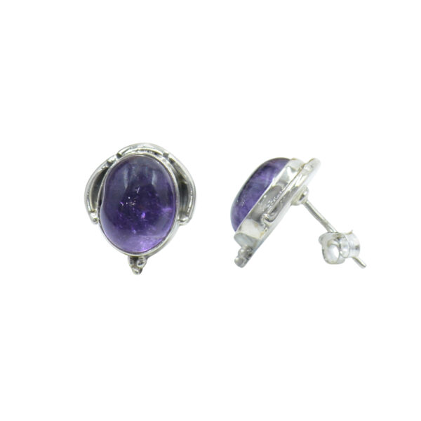 Silvesto India 925 Sterling Silver Natural Purple Amethyst Oval Shape Gemstone Stud Earring For Women - Image 4