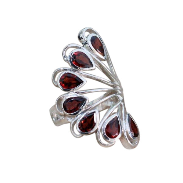 Silvesto India Natural Multi Pear Shape Garnet Gemstone Peacock Style 925 Sterling Silver Ring