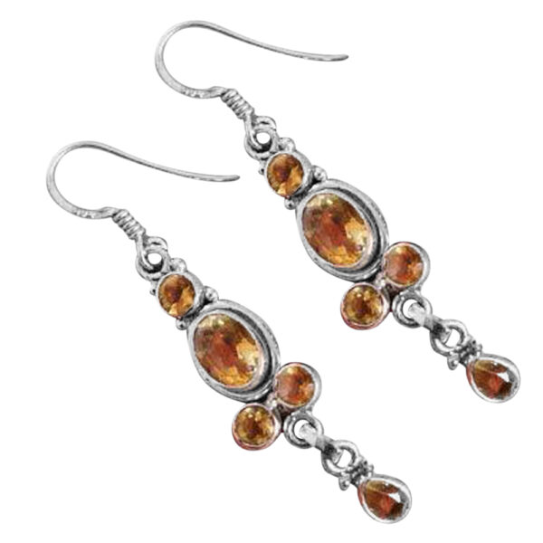 Silvesto India Citrine Gemstone 925 Sterling Silver Dangle Earring