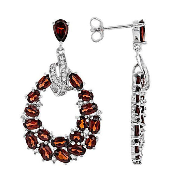 Silvesto India Garnet Gemstone 925 Sterling Silver Dangle Earring