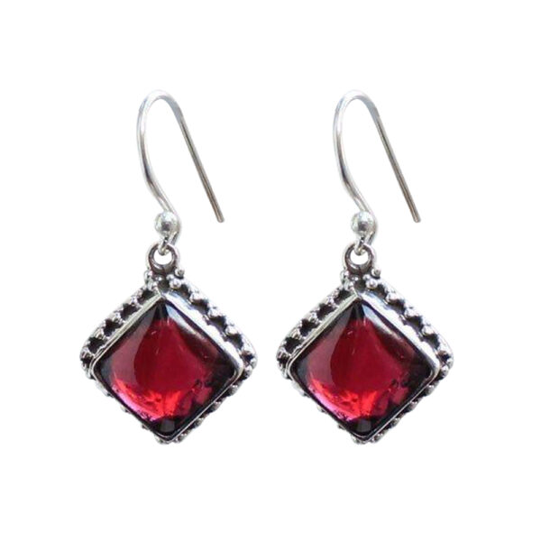 Silvesto India Garnet Gemstone 925 Sterling Silver Dangle Earring