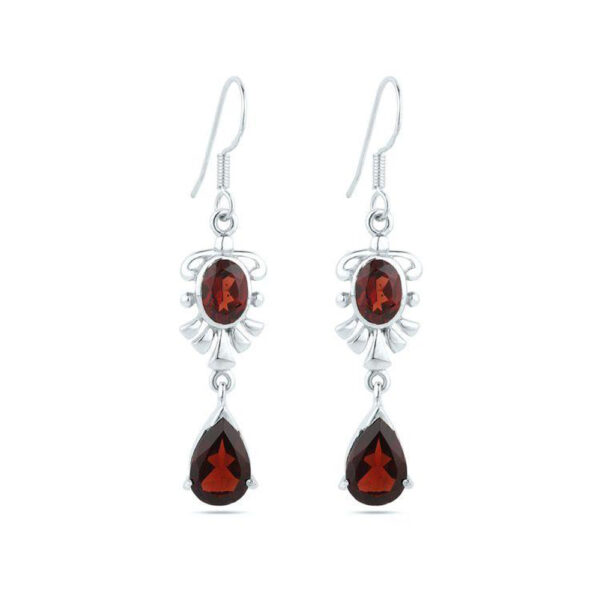 Silvesto India Garnet Gemstone 925 Sterling Silver Dangle Earring