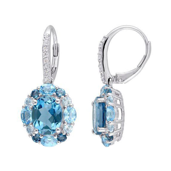 Silvesto India Dangle Earring Oval Shape Blue Topaz &C Z Gemstone 925 Sterling Silver Earring.