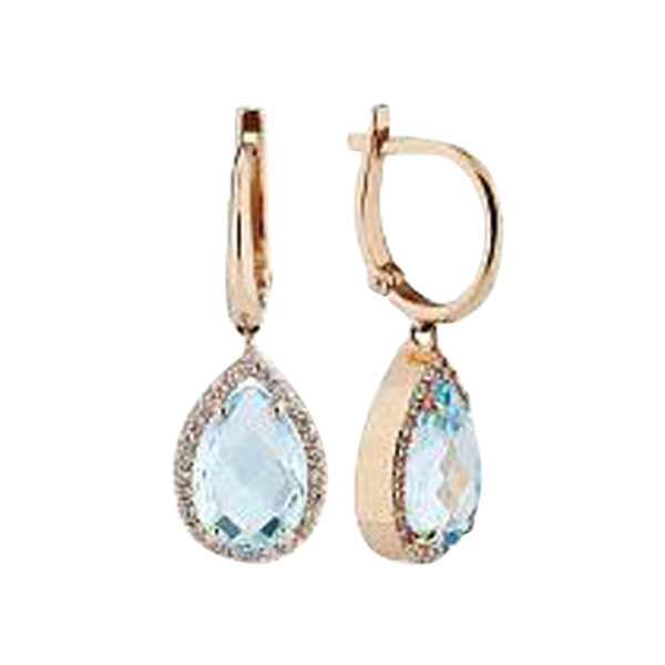 Silvesto India Dangle Earring  Pear Shape Blue Topaz &CZ Gemstone 925 Sterling Silver Earring. Gold Micron Plated Silver Earring