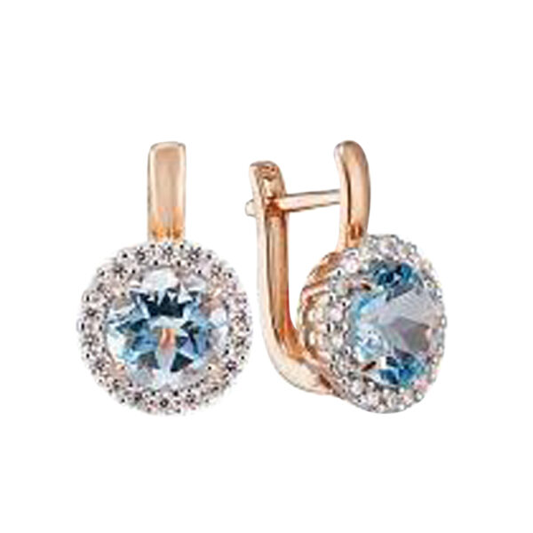 Silvesto India Dangle Earring  Round Shape Blue Topaz &CZ Gemstone 925 Sterling Silver Earring. Gold Micron Plated Silver earring