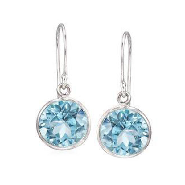 Silvesto India Dangle Earring  Round  Shape Blue Topaz Gemstone 925 Sterling Silver Earring