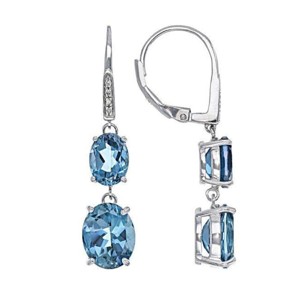 Silvesto India Dangle Earring Pear Shape Blue Topaz & CZ 925 Sterling Silver Earring.