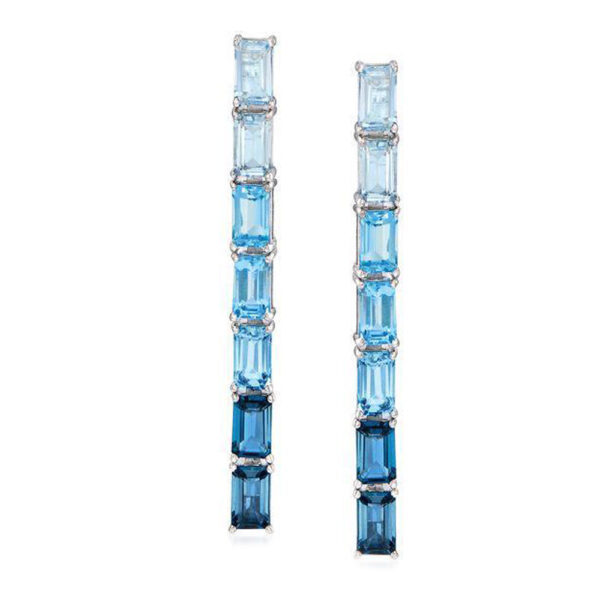 Silvesto India Dangle Earring Octagon Shape Blue Topaz  Gemstone 925 Sterling Silver Earring.