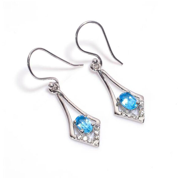 Silvesto India Dangle Earring Pear and Round shape CZ &Blue Topaz Gemstone 925 Sterling Silver Earring.