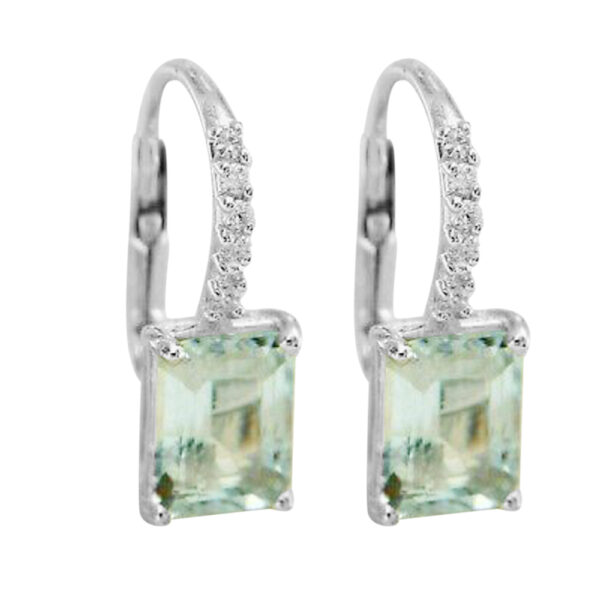 Silvesto India Dangle Earring  Octagen shape CZ & Green Amethyst Gemstone 925 Sterling Silver Earring.