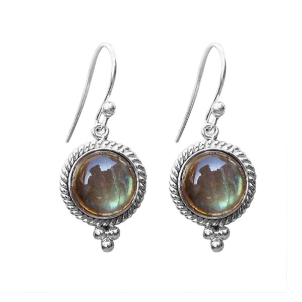 Silvesto India Dangle Earring Round Shape Labradorite Gemstone 925 Sterling Silver Earring.