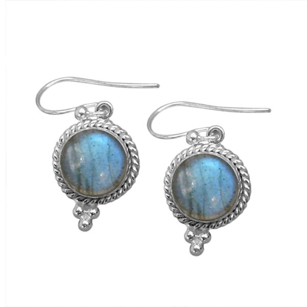 Silvesto India Dangle Earring Round Shape Labradorite Gemstone  925 Sterling Silver Earring.