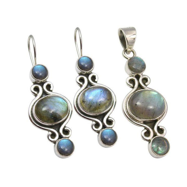 Silvesto India Dangle Earring Round & Oval Shape Labradorite Gemstone  925 Sterling Silver Earring.