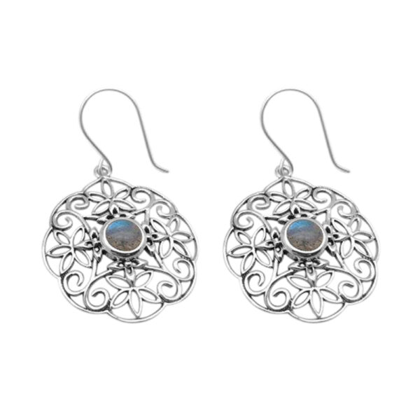 Silvesto India Dangle Earring Round Shape Labradorite Gemstone 925 Sterling Silver Earring.