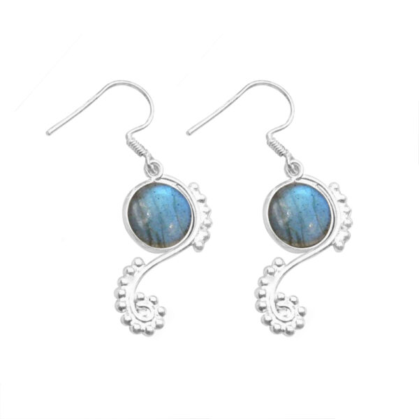 Silvesto India Dangle Earring Round Shape Labradorite Gemstone  925 Sterling Silver Earring.