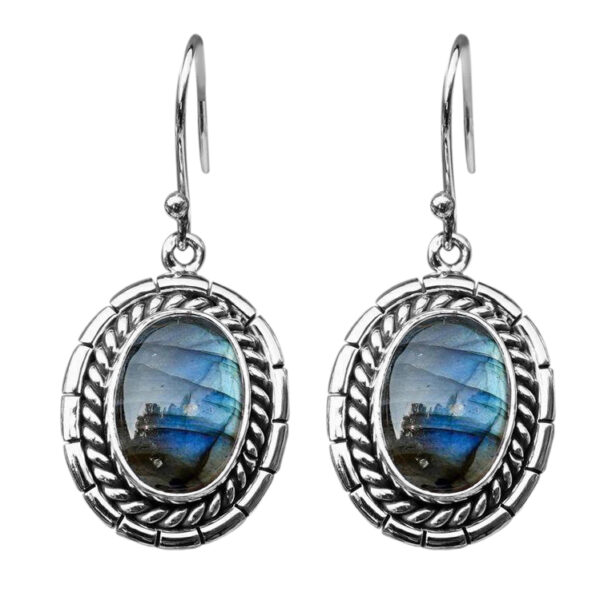 Silvesto India Dangle Earring Pear Shape Labradorite Gemstone 925 Sterling Silver Earring.