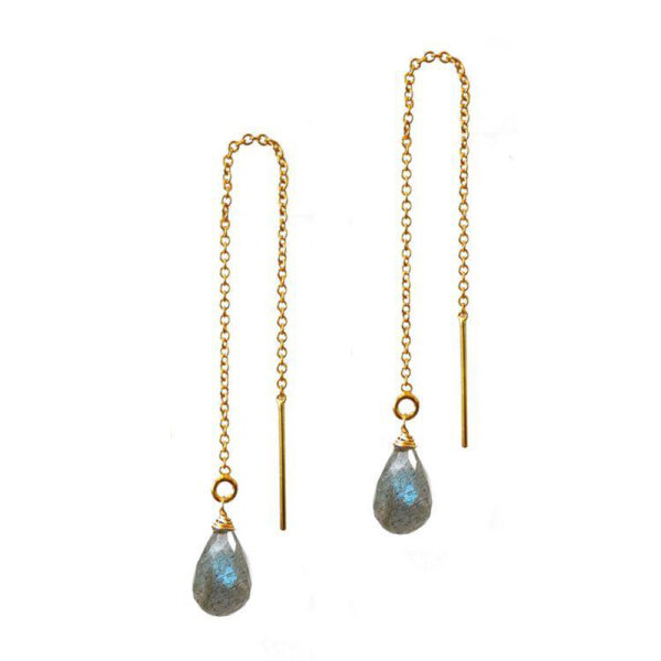 Silvesto India Dangle Earring Pear Shape Labradorite Gemstone Micron Gold Plated 925 Sterling Silver Earring.