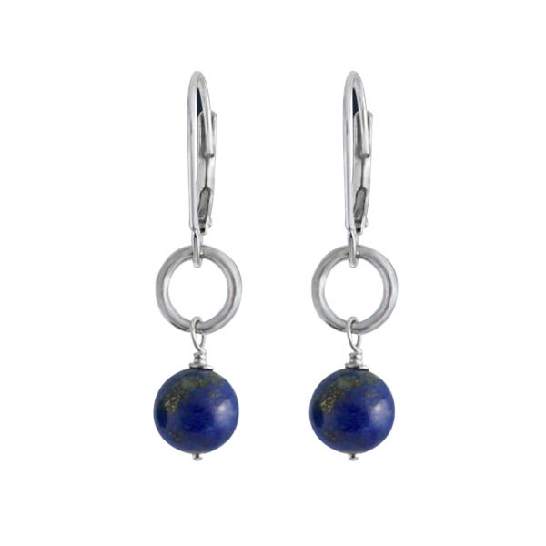 Silvesto India Dangle Earring Round Shape Lapis Lazuli Gemstone 925 Sterling Silver Earring.