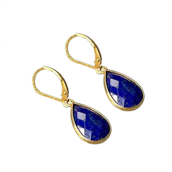 Silvesto India Dangle Earring Pear Shape Lapis Lazuli Gemstone Micron Gold Plated 925 Sterling Silver Earring.