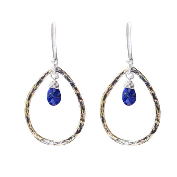 Silvesto India Dangle Earring Pear Shape Lapis Lazuli Gemstone 925 Sterling Silver Earring.