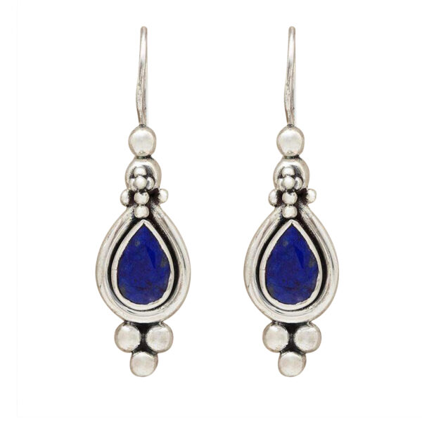 Silvesto India Dangle Earring Pear Shape Lapis Lazuli Gemstone 925 Sterling Silver Earring.