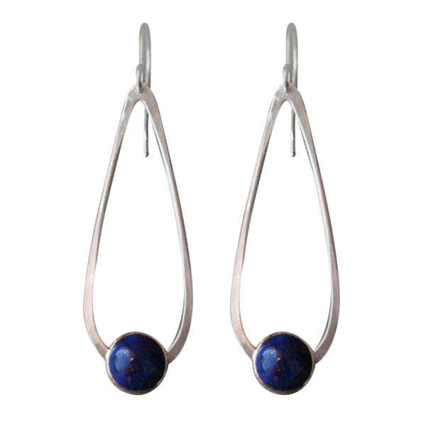 Silvesto India Dangle Earring Round Shape Lapis Lazuli Gemstone 925 Sterling Silver Earring