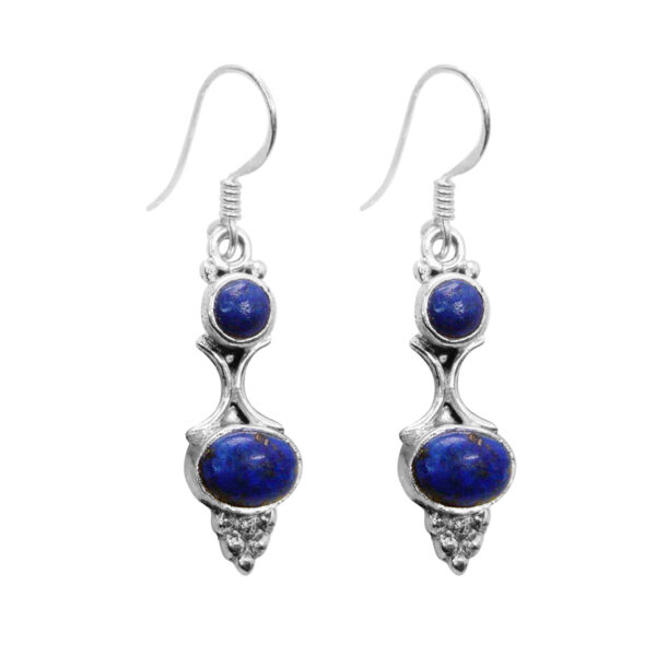 Silvesto India Dangle Earring Round & Oval Shape Lapis Lazuli Gemstone 925 Sterling Silver Earring