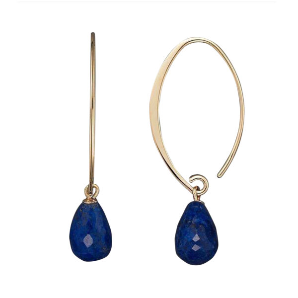 Silvesto India Dangle Earring Pear Shape Lapis Lazuli Gemstone Micron Gold Plated 925 Sterling Silver Earring