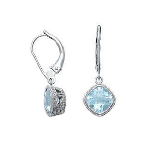 Silvesto India Dangle Earring Cushion Shape Blue Topaz Gemstone 925 Sterling Silver Earring