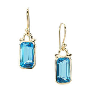 Silvesto India Dangle Earring Cushion Shape Blue Topaz Gemstone Micron Gold Plated 925 Sterling Silver Earring