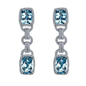 Silvesto India Dangle Earring Cushion & Round Shape Blue Topaz & CZ Gemstone 925 Sterling Silver Earring