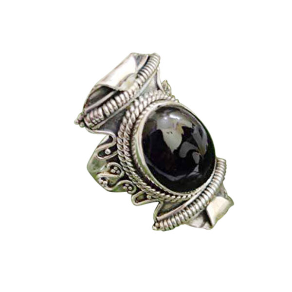 Silvesto India Natural Black Onyx Gemstone 925 Sterling Silver Ring