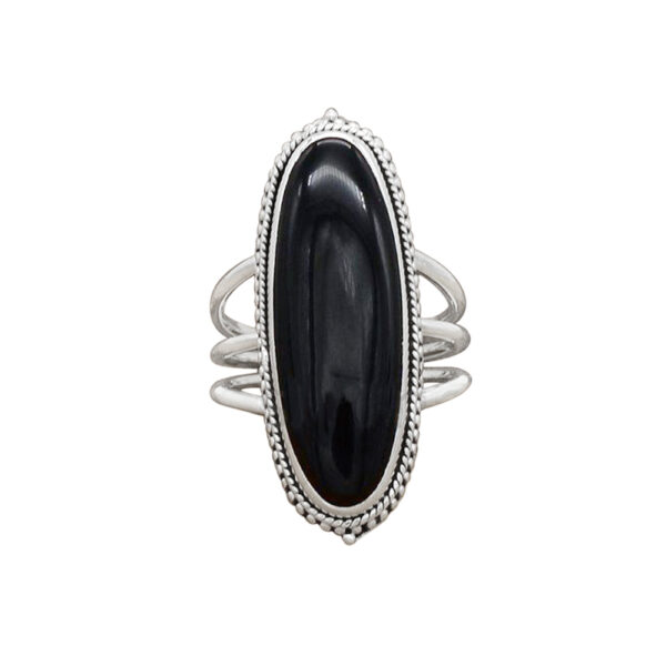 Silvesto India Natural Black Onyx Gemstone 925 Sterling Silver Ring