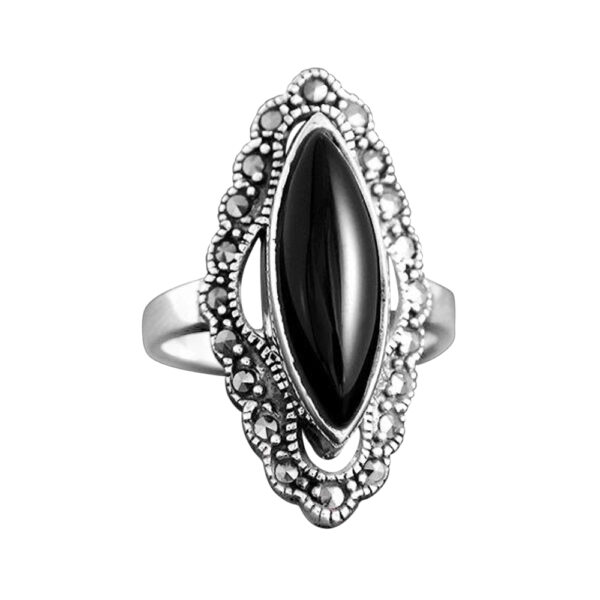 Silvesto India Natural Black Onyx Gemstone 925 Sterling Silver Ring