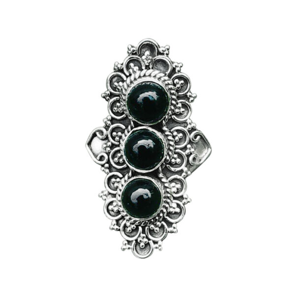 Silvesto India Natural Black Onyx Gemstone 925 Sterling Silver Ring