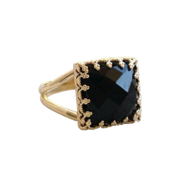 Silvesto India Natural Black Onyx Gemstone 925 Sterling Silver Ring