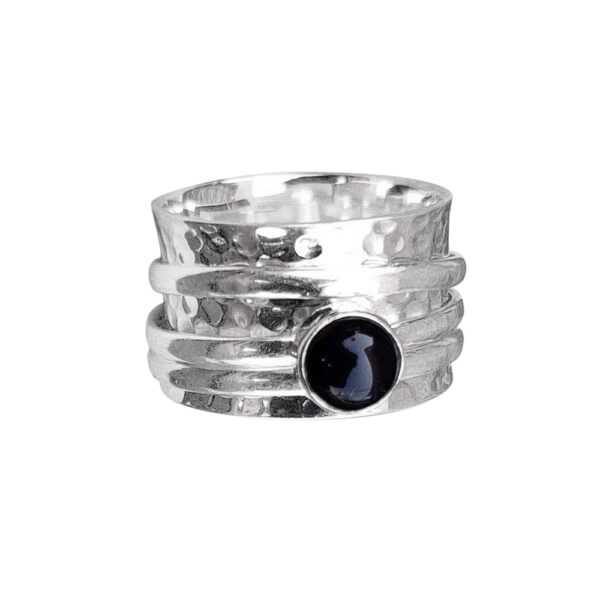 Silvesto India Natural Black Onyx Gemstone 925 Sterling Silver Ring