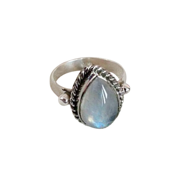 Silvesto India Natural Rainbow Moonstone Gemstone 925 Sterling Silver Ring