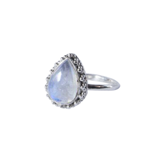 Silvesto India Natural Rainbow Moonstone Gemstone 925 Sterling Silver Ring