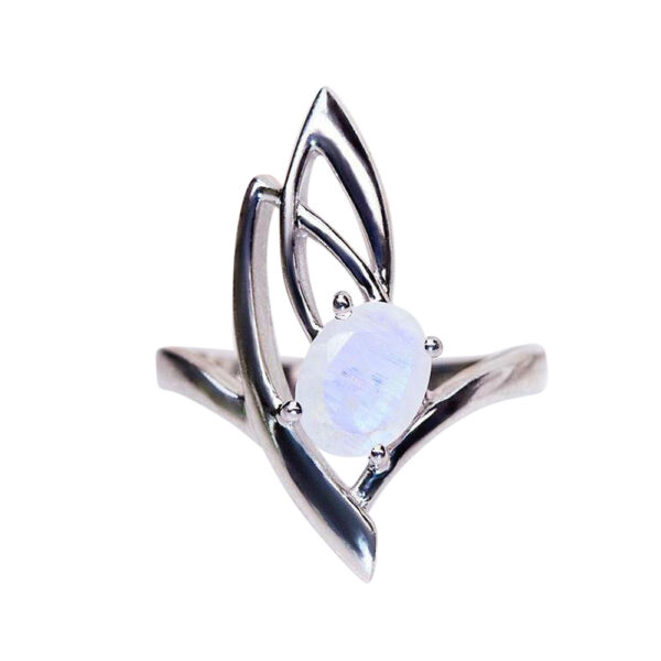 Silvesto India Natural Rainbow Moonstone Gemstone 925 Sterling Silver Ring